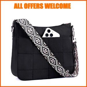 Quilted Nylon Anti-Theft Crossbody Bag with Locking Zipper